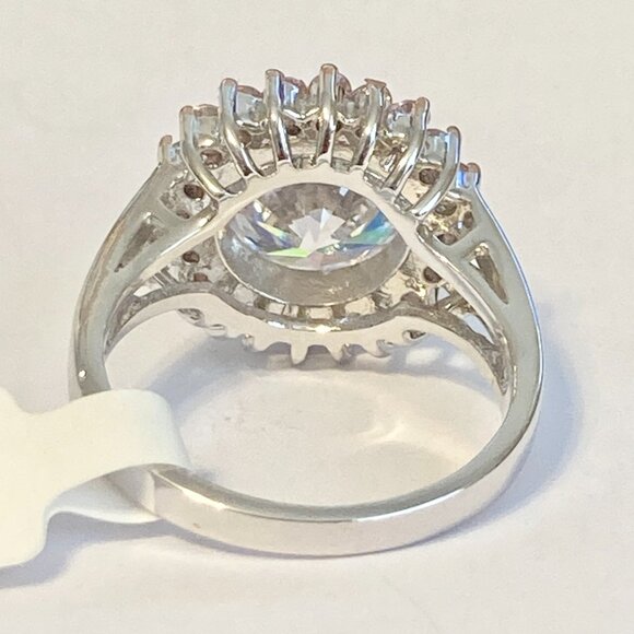 Pink Ice Halo Cocktail Ring Size 8 9 10 Statement Cubic Zirconia Silver Plated - Picture 7 of 10